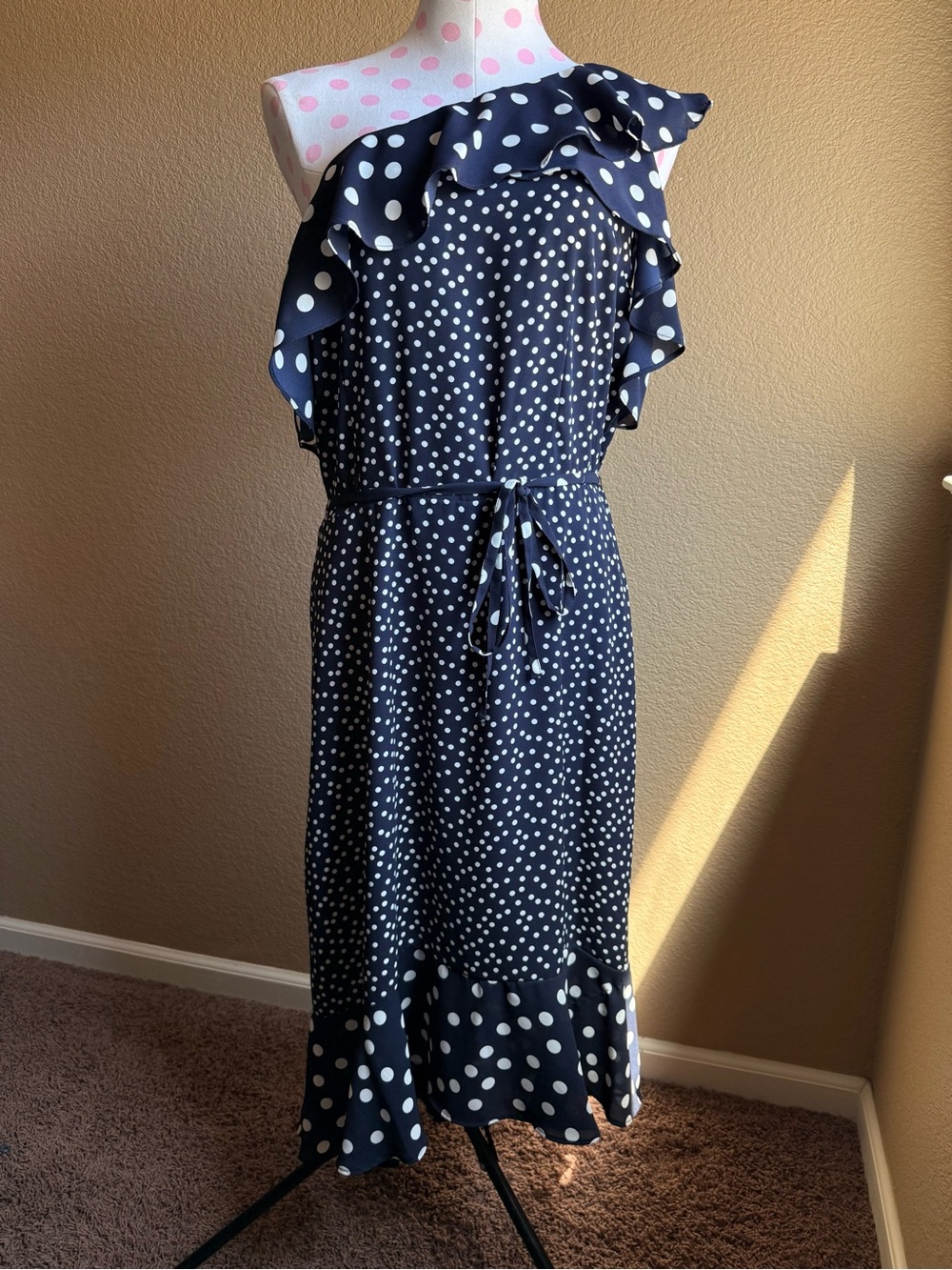 A New Day One Shoulder Polka Dot Ruffle Dress